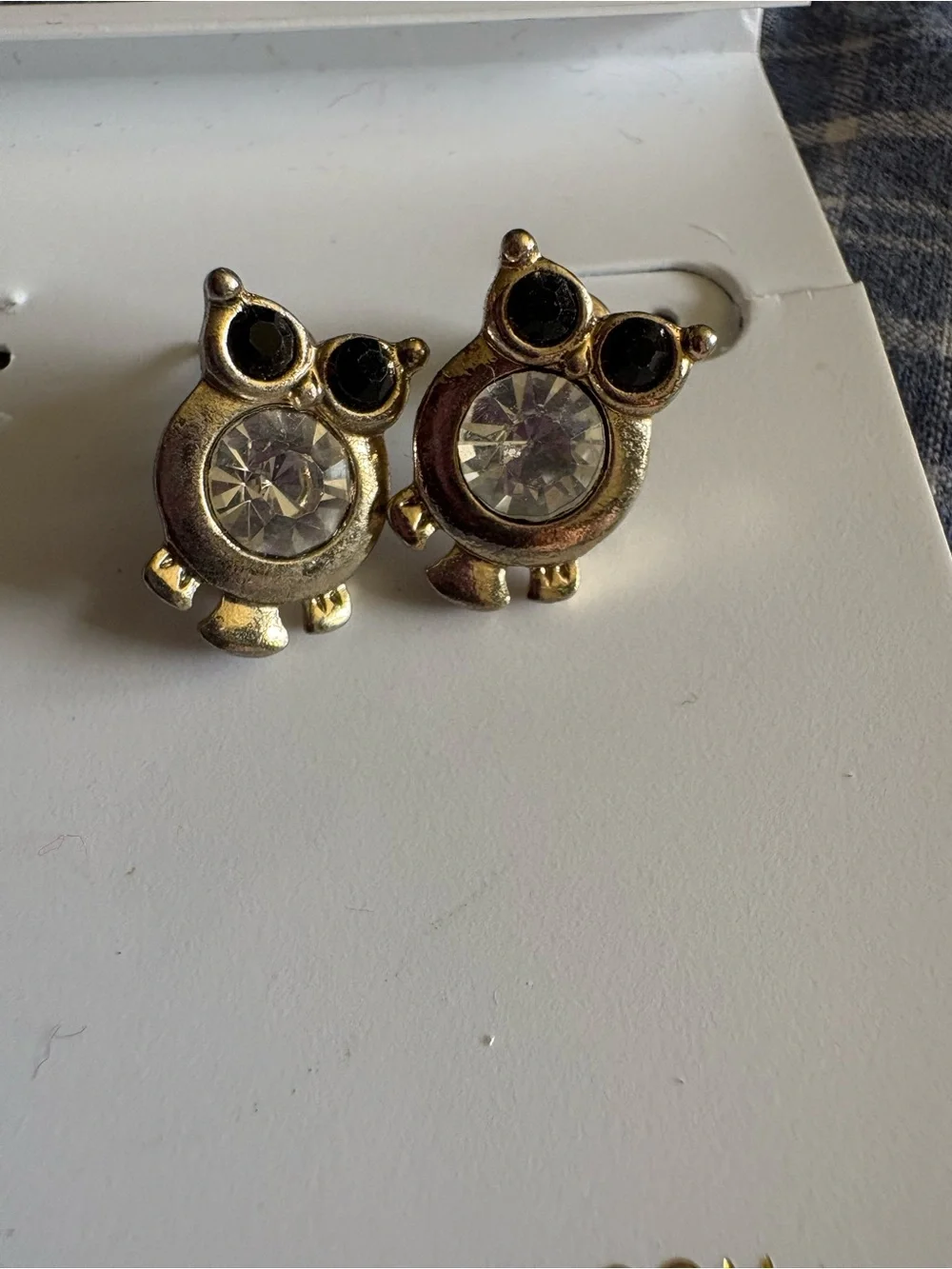 Gold Owl Crystal Stud Earrings - Unbranded
